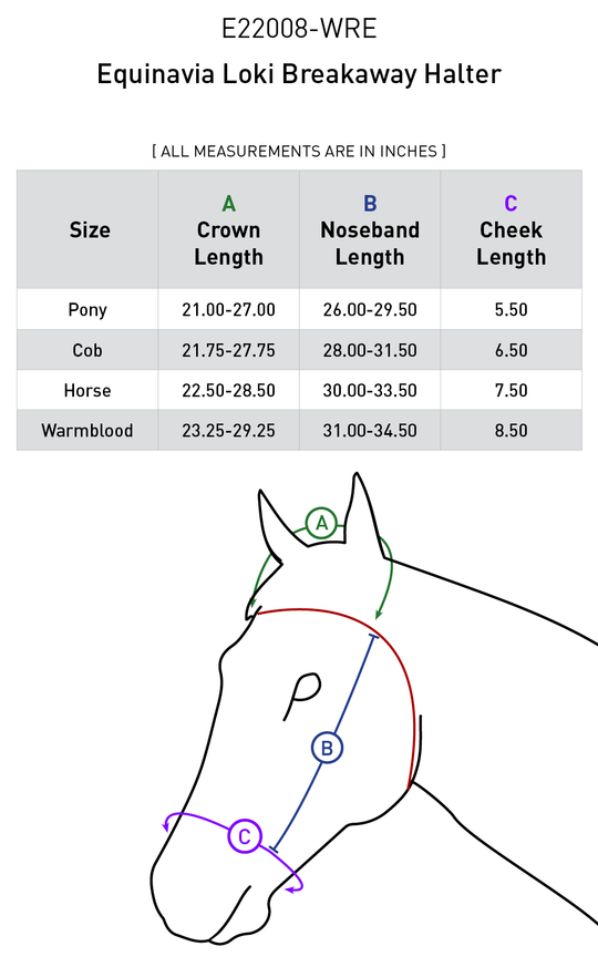 Size chart: Halters