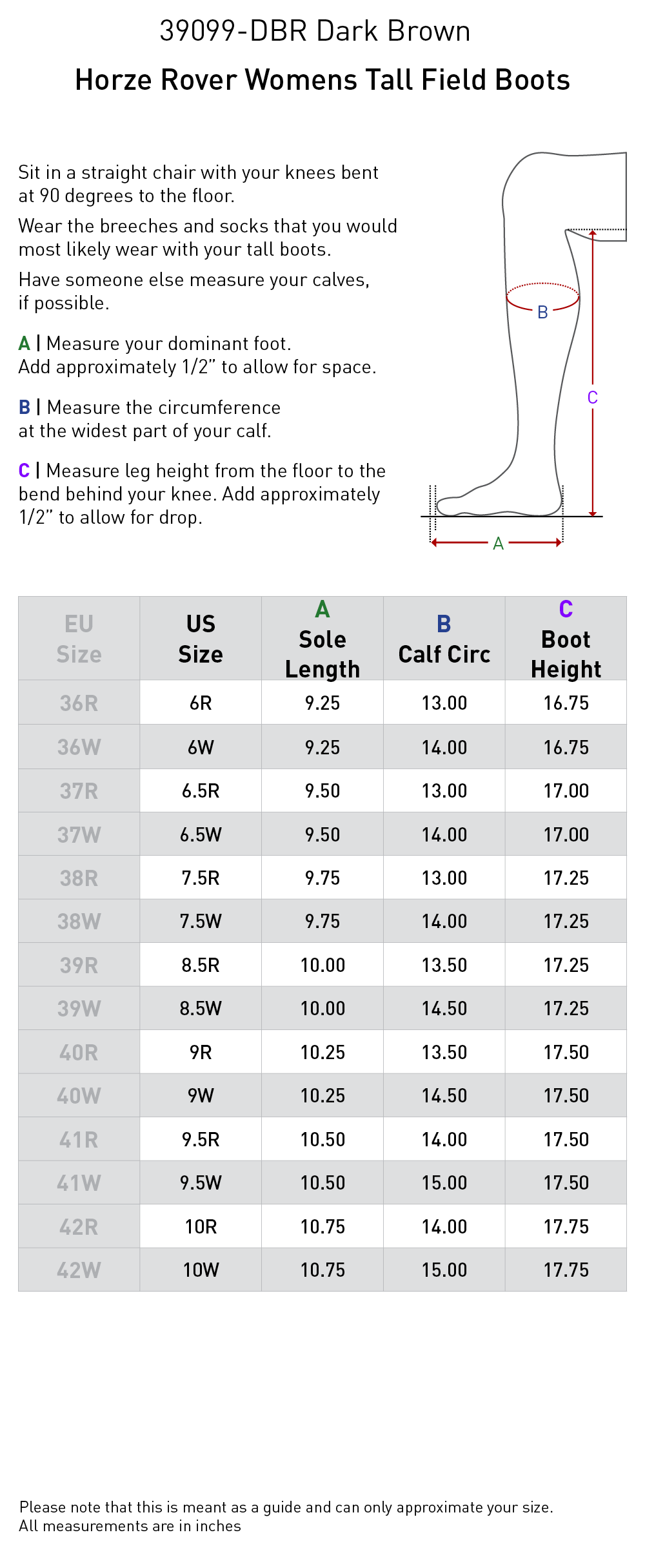 Size chart: Field Boots