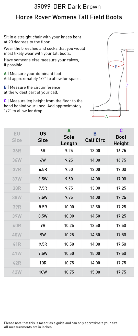 Size chart: Field Boots