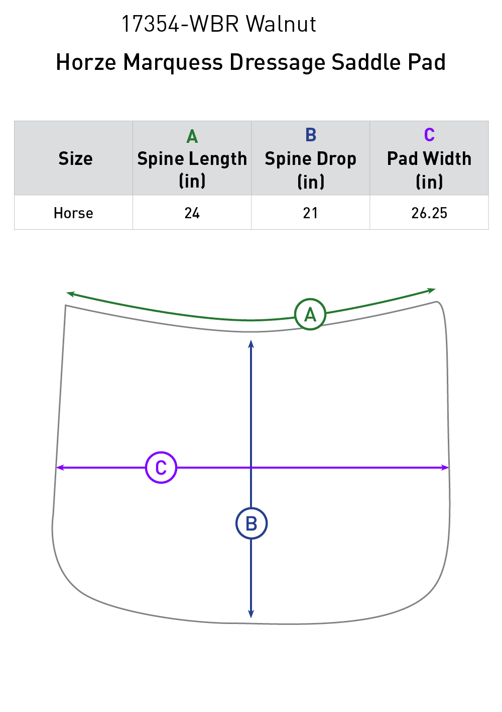 Size chart: Square Dressage Saddle Pads