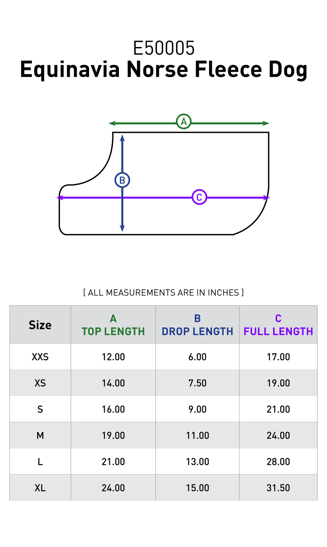 Size chart: Dog Supplies