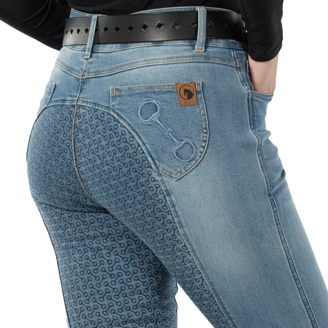 Horze Kaia Womens High Waist Denim Silicone Full Seat Breeches image 