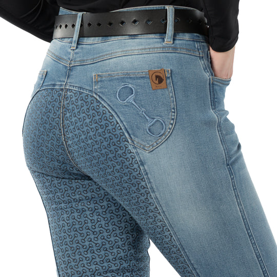 Horze Kaia Womens High Waist Denim Silicone Full Seat Breeches image 