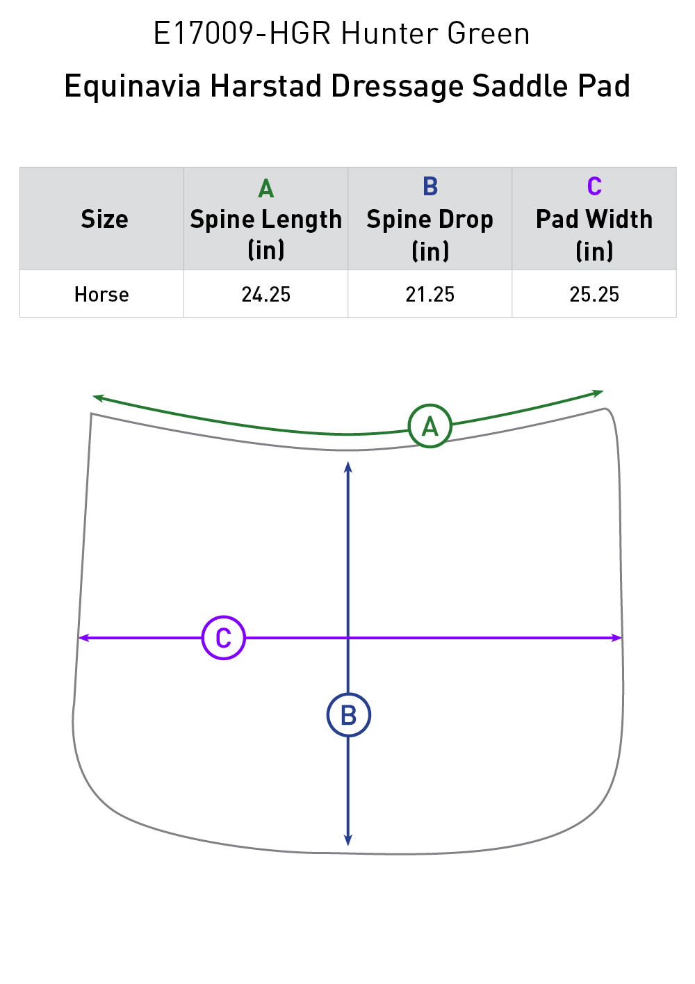 Size chart: Square Dressage Saddle Pads
