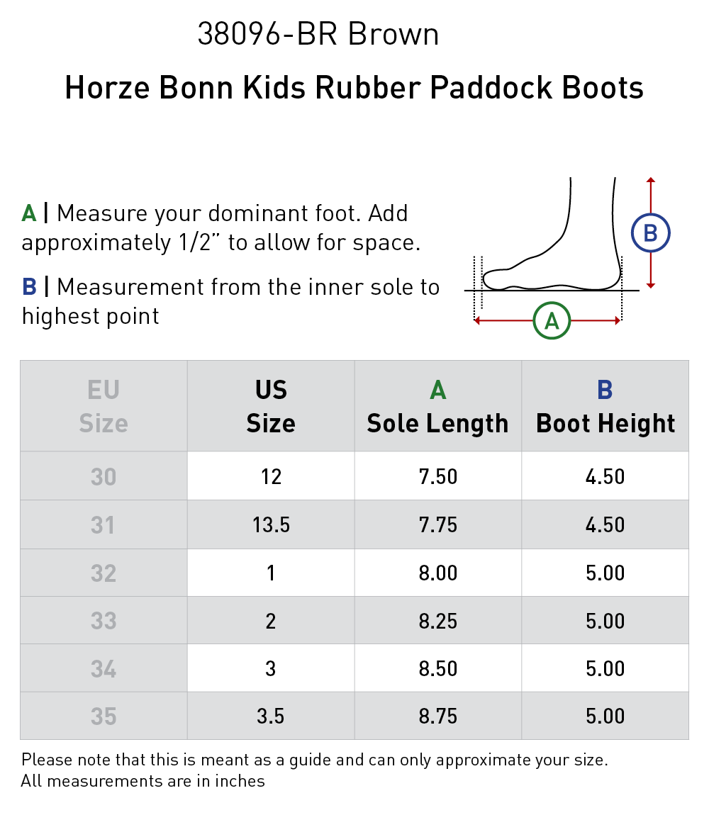 Size chart: Paddock Boots