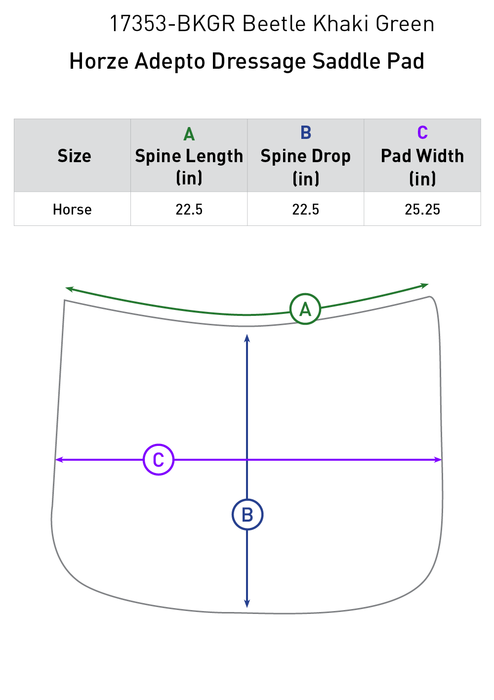 Size chart: Square Dressage Saddle Pads