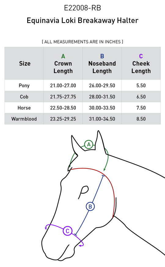 Size chart: Halters